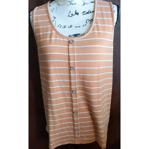Staccato Tops - Staccato Sleeveless Blouse Tank Large Stretch Brown Camel stripe Business Casual